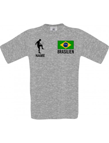 Männer-Shirt Fussballshirt Brasilien mit Ihrem Wunschnamen bedruckt, sportsgrey, L