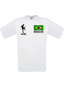 Männer-Shirt Fussballshirt Brasilien mit Ihrem Wunschnamen bedruckt, weiss, L