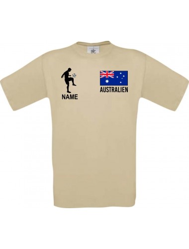 Männer-Shirt Fussballshirt Australien mit Ihrem Wunschnamen bedruckt, khaki, L