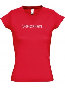 sportlisches Ladyshirt mit V-Ausschnitt mit deinem Wunschtext versehen, rot, L