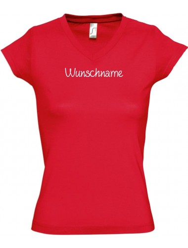 sportlisches Ladyshirt mit V-Ausschnitt mit deinem Wunschtext versehen, rot, L