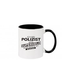 Kaffeepott beidseitig mit Motiv bedruckt Ich bin Polizist, weil Superheld kein Beruf ist, Farbe schwarz