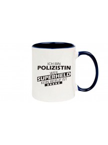 Kaffeepott beidseitig mit Motiv bedruckt Ich bin Polizistin, weil Superheld kein Beruf ist, Farbe blau