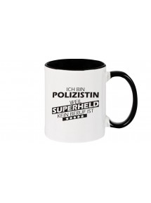 Kaffeepott beidseitig mit Motiv bedruckt Ich bin Polizistin, weil Superheld kein Beruf ist, Farbe schwarz