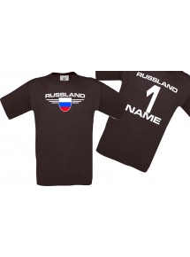 Man T-Shirt Russland Wappen mit Wunschnamen und Wunschnummer, Land, Länder, braun, L