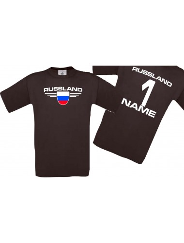 Man T-Shirt Russland Wappen mit Wunschnamen und Wunschnummer, Land, Länder, braun, L