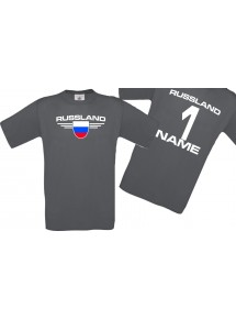 Man T-Shirt Russland Wappen mit Wunschnamen und Wunschnummer, Land, Länder, grau, L