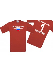 Man T-Shirt Russland Wappen mit Wunschnamen und Wunschnummer, Land, Länder, rot, L