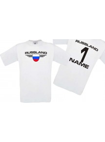 Man T-Shirt Russland Wappen mit Wunschnamen und Wunschnummer, Land, Länder, weiss, L