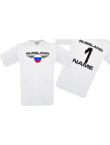 Man T-Shirt Russland Wappen mit Wunschnamen und Wunschnummer, Land, Länder, weiss, L
