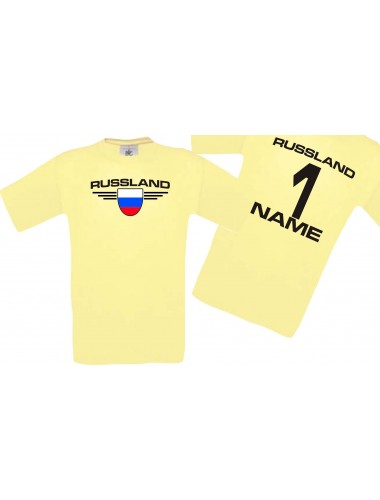 Man T-Shirt Russland Wappen mit Wunschnamen und Wunschnummer, Land, Länder, hellgelb, L