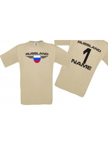 Man T-Shirt Russland Wappen mit Wunschnamen und Wunschnummer, Land, Länder, khaki, L