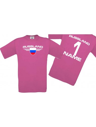 Man T-Shirt Russland Wappen mit Wunschnamen und Wunschnummer, Land, Länder, pink, L