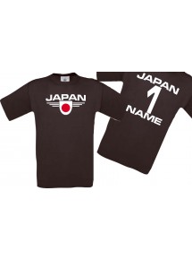 Man T-Shirt Japan Wappen mit Wunschnamen und Wunschnummer, Land, Länder, braun, L