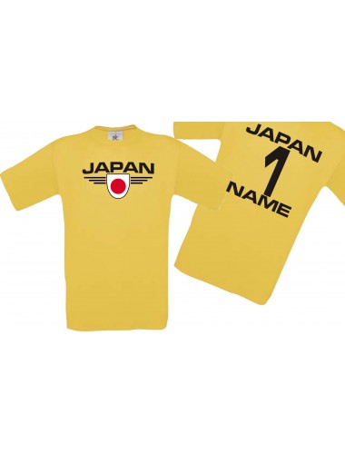 Man T-Shirt Japan Wappen mit Wunschnamen und Wunschnummer, Land, Länder, gelb, L