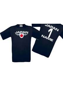 Man T-Shirt Japan Wappen mit Wunschnamen und Wunschnummer, Land, Länder, navy, L