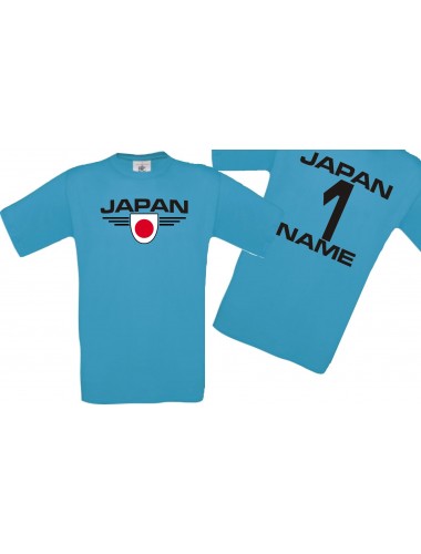 Man T-Shirt Japan Wappen mit Wunschnamen und Wunschnummer, Land, Länder, türkis, L
