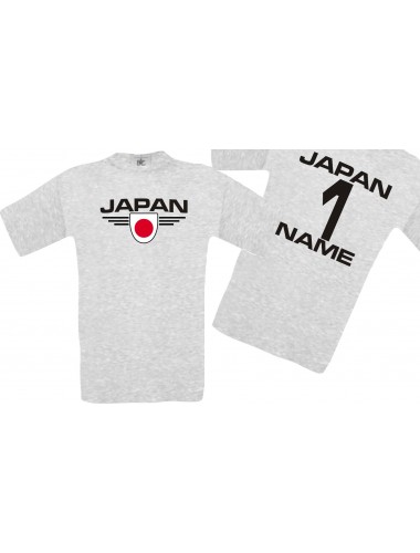 Man T-Shirt Japan Wappen mit Wunschnamen und Wunschnummer, Land, Länder, ash, L
