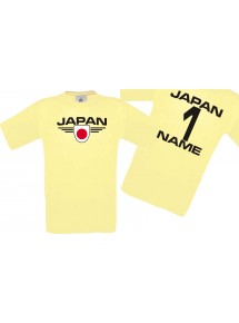 Man T-Shirt Japan Wappen mit Wunschnamen und Wunschnummer, Land, Länder, hellgelb, L