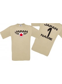 Man T-Shirt Japan Wappen mit Wunschnamen und Wunschnummer, Land, Länder, khaki, L
