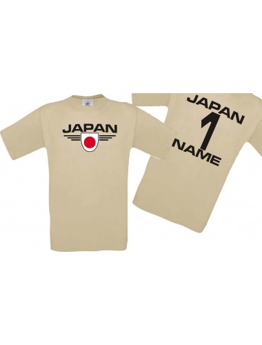 Man T-Shirt Japan Wappen mit Wunschnamen und Wunschnummer, Land, Länder, khaki, L
