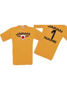 Man T-Shirt Japan Wappen mit Wunschnamen und Wunschnummer, Land, Länder, orange, L