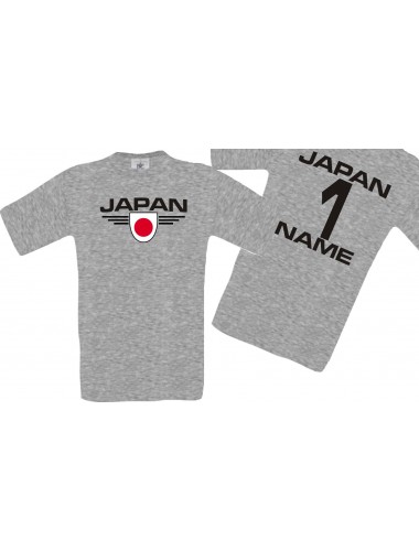Man T-Shirt Japan Wappen mit Wunschnamen und Wunschnummer, Land, Länder, sportsgrey, L