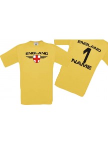 Man T-Shirt England Wappen mit Wunschnamen und Wunschnummer, Land, Länder, gelb, L