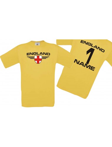 Man T-Shirt England Wappen mit Wunschnamen und Wunschnummer, Land, Länder, gelb, L