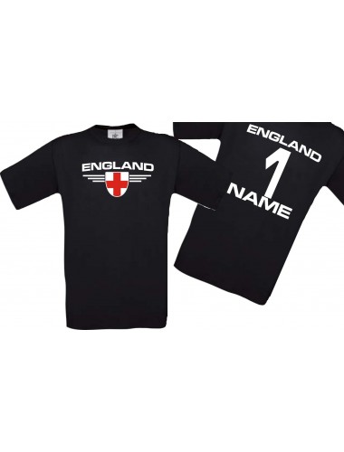 Man T-Shirt England Wappen mit Wunschnamen und Wunschnummer, Land, Länder, schwarz, L
