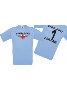 Man T-Shirt England Wappen mit Wunschnamen und Wunschnummer, Land, Länder, hellblau, L