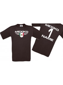 Man T-Shirt Mexico Wappen mit Wunschnamen und Wunschnummer, Land, Länder, braun, L