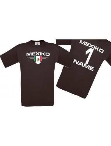 Man T-Shirt Mexico Wappen mit Wunschnamen und Wunschnummer, Land, Länder, braun, L