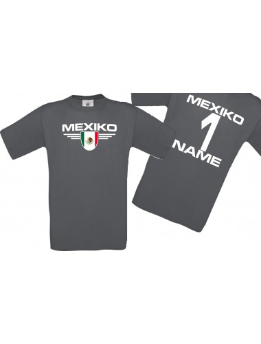 Man T-Shirt Mexico Wappen mit Wunschnamen und Wunschnummer, Land, Länder, grau, L