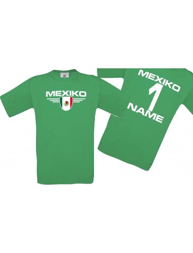 Man T-Shirt Mexico Wappen mit Wunschnamen und Wunschnummer, Land, Länder, kelly, L