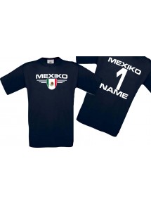 Man T-Shirt Mexico Wappen mit Wunschnamen und Wunschnummer, Land, Länder, navy, L
