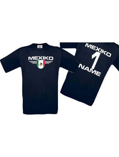 Man T-Shirt Mexico Wappen mit Wunschnamen und Wunschnummer, Land, Länder, navy, L