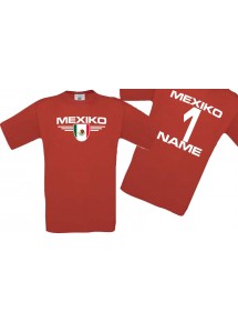 Man T-Shirt Mexico Wappen mit Wunschnamen und Wunschnummer, Land, Länder, rot, L