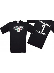 Man T-Shirt Mexico Wappen mit Wunschnamen und Wunschnummer, Land, Länder, schwarz, L