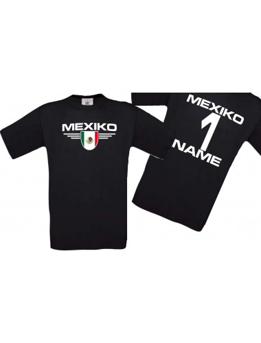 Man T-Shirt Mexico Wappen mit Wunschnamen und Wunschnummer, Land, Länder, schwarz, L
