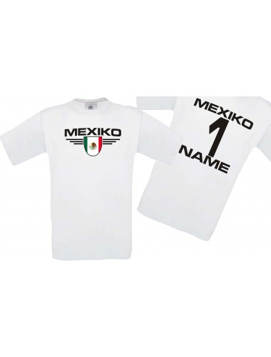 Man T-Shirt Mexico Wappen mit Wunschnamen und Wunschnummer, Land, Länder, weiss, L