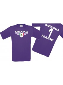 Man T-Shirt Mexico Wappen mit Wunschnamen und Wunschnummer, Land, Länder, lila, L