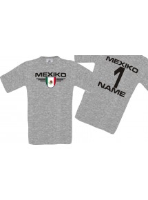 Man T-Shirt Mexico Wappen mit Wunschnamen und Wunschnummer, Land, Länder, sportsgrey, L