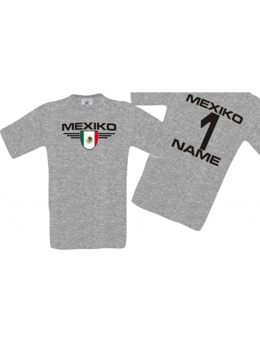 Man T-Shirt Mexico Wappen mit Wunschnamen und Wunschnummer, Land, Länder, sportsgrey, L