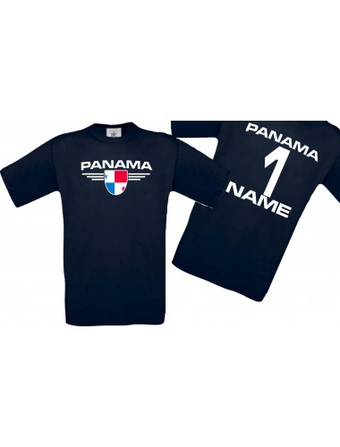 Man T-Shirt Panama Wappen mit Wunschnamen und Wunschnummer, Land, Länder, navy, L