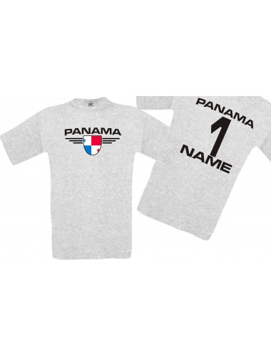 Man T-Shirt Panama Wappen mit Wunschnamen und Wunschnummer, Land, Länder, ash, L