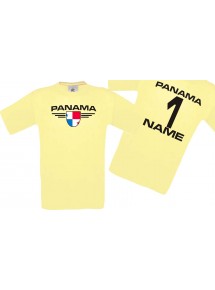 Man T-Shirt Panama Wappen mit Wunschnamen und Wunschnummer, Land, Länder, hellgelb, L