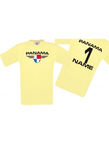 Man T-Shirt Panama Wappen mit Wunschnamen und Wunschnummer, Land, Länder, hellgelb, L