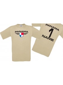 Man T-Shirt Panama Wappen mit Wunschnamen und Wunschnummer, Land, Länder, khaki, L