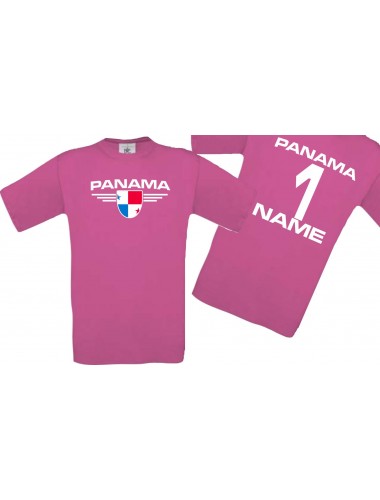 Man T-Shirt Panama Wappen mit Wunschnamen und Wunschnummer, Land, Länder, pink, L